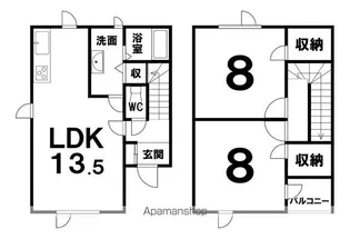 北海道帯広市自由が丘6丁目【テラスハウス】の間取り