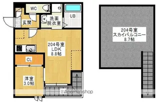 GRANDTIC ORANGE(仮GRANDTIC 楽々園7)【204号室号室】の間取り