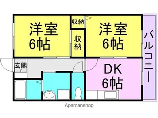 サニーハイツⅠ・Ⅱ【1-102号室】の間取り