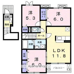 リバーサイド無限 Ⅱ【2階】の間取り