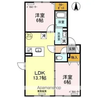 グランドールK (ⅠⅡⅢ)【I102号室】の間取り