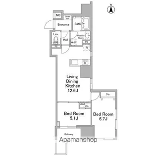 リバーレ浅草ウエスト【7階】の間取り