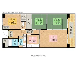 プリムローズ岸和田【308号室】の間取り