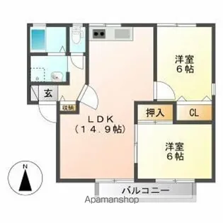 ハイツきびしま【2階】の間取り