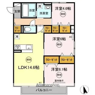 クレシアコート B棟【2階】の間取り