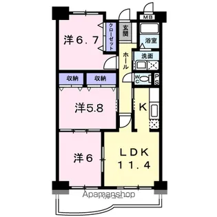 アンソレイエ湊【2階】の間取り