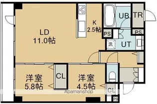 函館MARKS THE TOWER【10階】の間取り