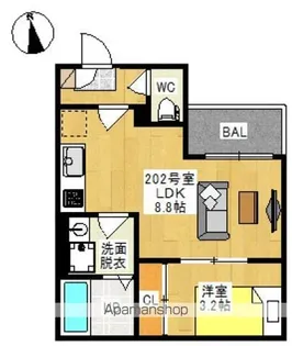 REGALEST COEUR 青江(レガリスト クール アオエ)【202号室号室】の間取り
