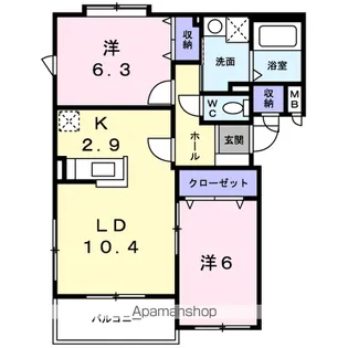プレセランス桔梗【202号室】の間取り
