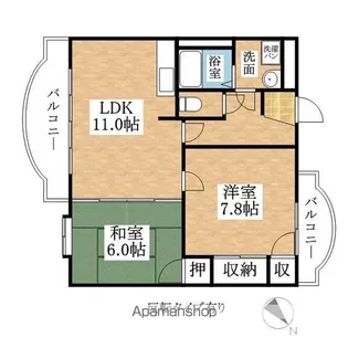 パープリーGフラット【2B1号室】の間取り