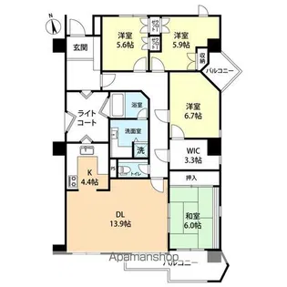 シャトレ平尾山荘通り【5階】の間取り