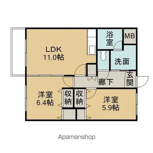 ピアチェーレ福石【401号室】の間取り