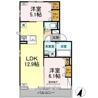 クレージュ大和町【2階】の間取り