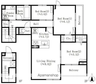 東京都新宿区愛住町【テラスハウス】の間取り