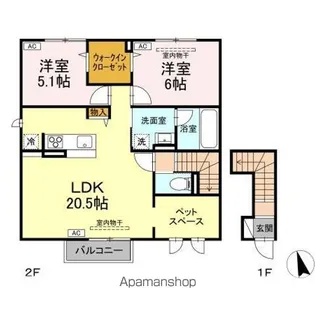 TORISIA大沢川原【2階】の間取り