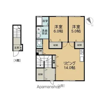 メープルハイツ若松F棟【2-2号室】の間取り
