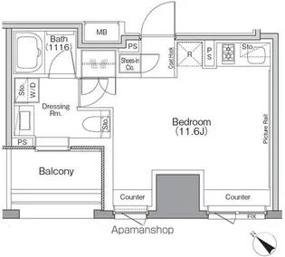 ザ・パークハビオSOHO横浜関内【6階】の間取り