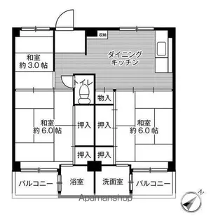 ビレッジハウス倉治3号棟【405号室】の間取り