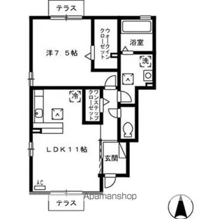 フェリス河内 A棟【1階】の間取り