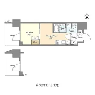 ジオエント上野稲荷町【5階】の間取り