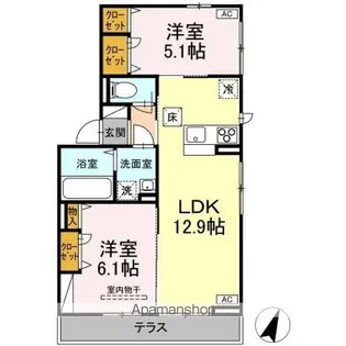 クレージュ大和町【1階】の間取り