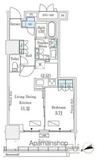 ロイヤルパークス品川【15階】の間取り