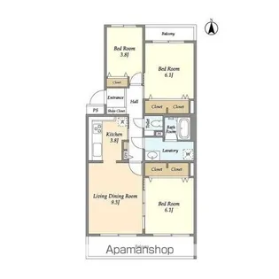 テレパレス柏てるて 北街区 1号棟【3階】の間取り