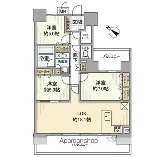 ライオンズ一社グランテラス【3階】の間取り