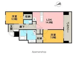 2LDKの間取り画像