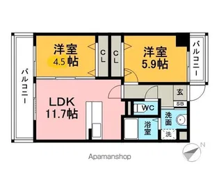 セゾンドール貝塚【9階】の間取り