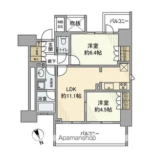 グランスイート四谷二丁目レジデンス【8階】の間取り
