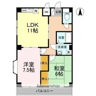 フラワーハイツ久米・【1階】の間取り