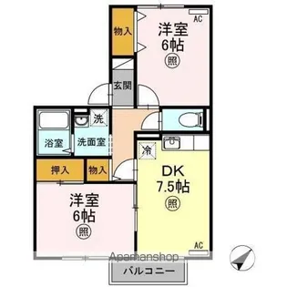 セジュールくしの A棟【201号室】の間取り