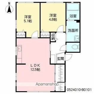 エクセラン国分Ⅱ B棟【101号室】の間取り
