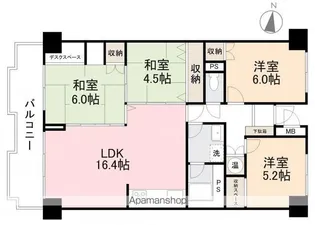 労住協第23ビル浜ノ町グランドマンション707号【7階】の間取り