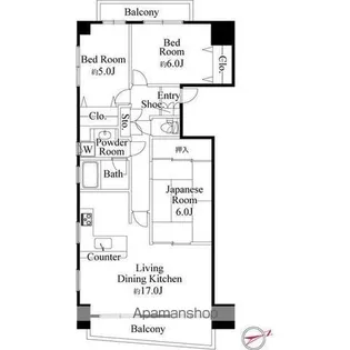 コスモ新松戸【401号室】の間取り