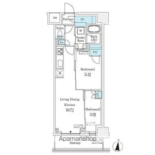 フロンティアレジデンス錦糸公園【2階】の間取り