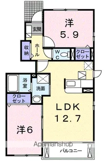 ブルークリアネスB【1階】の間取り