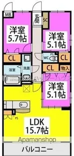 ハッピネス若葉台Ⅱ【3階】の間取り