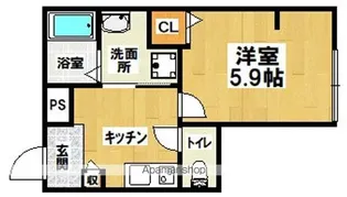 北花田ジーイーアン【1D号室】の間取り