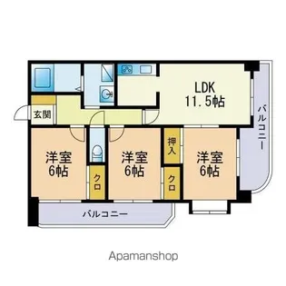 サウスライト西新【4階】の間取り