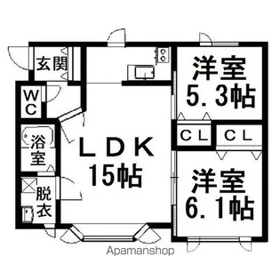 2LDKの間取り画像