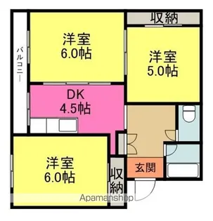 グレースタカツキ2号棟【402号室】の間取り