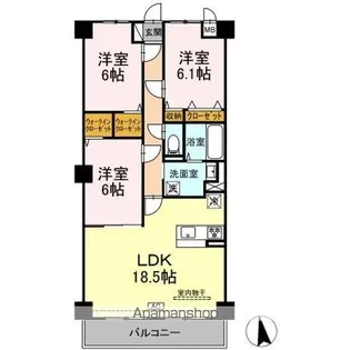 グランヴェールにしすな【3階】の間取り