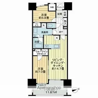 ライオンズ六ツ門サンリヤンタワー【12階】の間取り