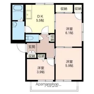 サンフィールD棟【201号室】の間取り