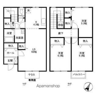 埼玉県北足立郡伊奈町内宿台5丁目【テラスハウス】の間取り