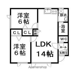 ハピネス三輪 6号棟【1階】の間取り