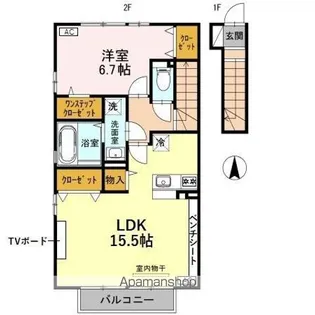 ジュネス一本木 B棟【203号室】の間取り