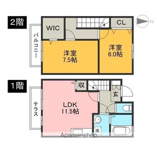 高知県高知市一宮西町2丁目【テラスハウス】の間取り
